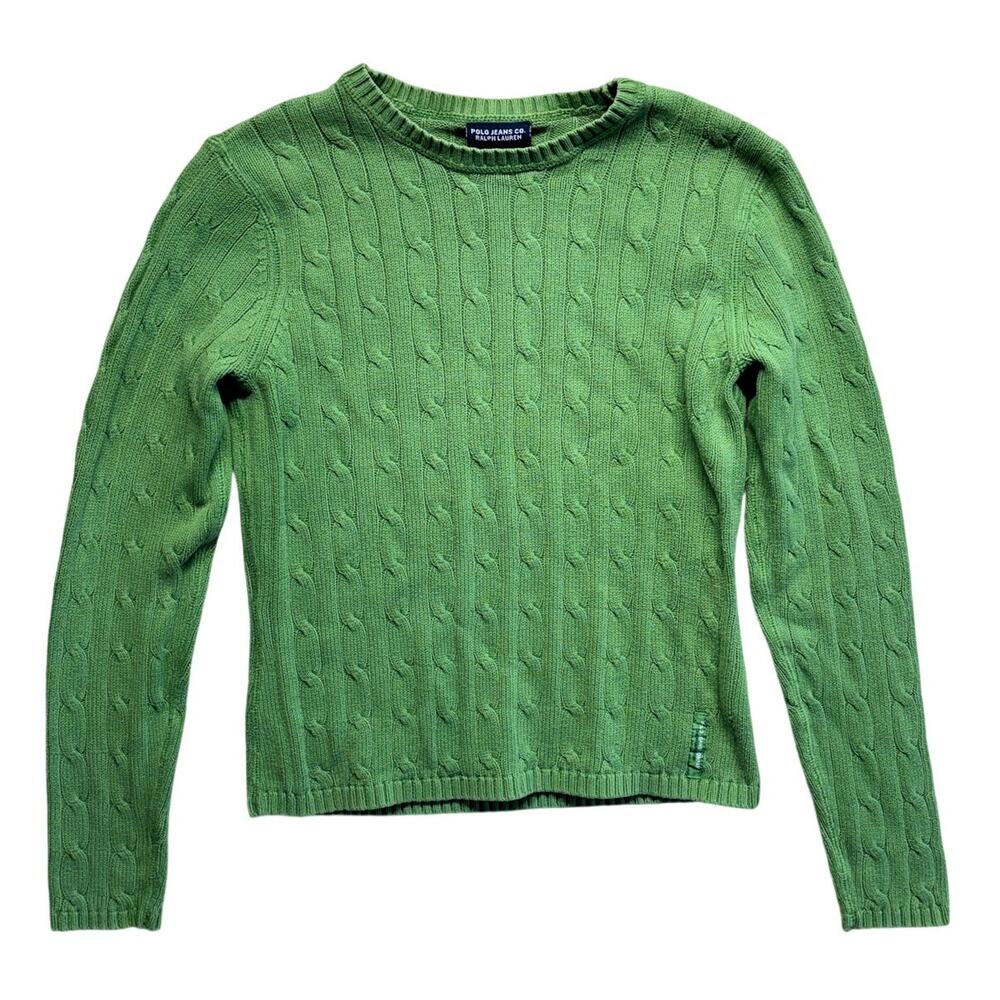 Vintage Polo Jeans Co. Ralph Lauren Sweater M Green Cable Knit Hong Kong
